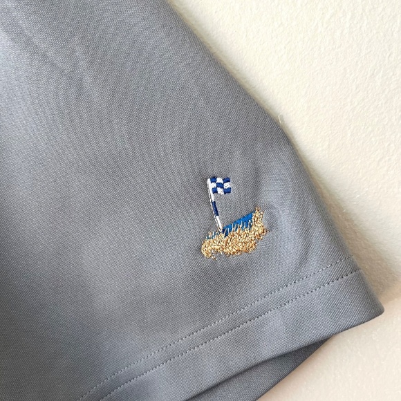 Adidas XL Golf Gray Chest Print Polo Shirt Stretch Stripe Relaxed Fit - Picture 3 of 9